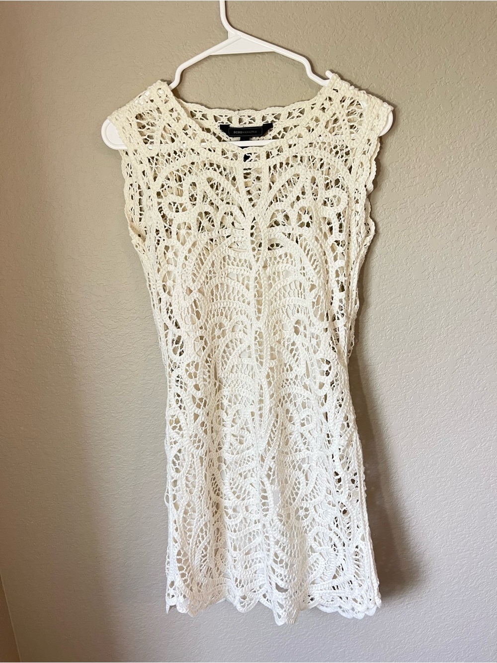 BCBGMAXAZRIA Beti Crochet Dress XXS Gardenia Ivory Boho Bridal Beach Mini